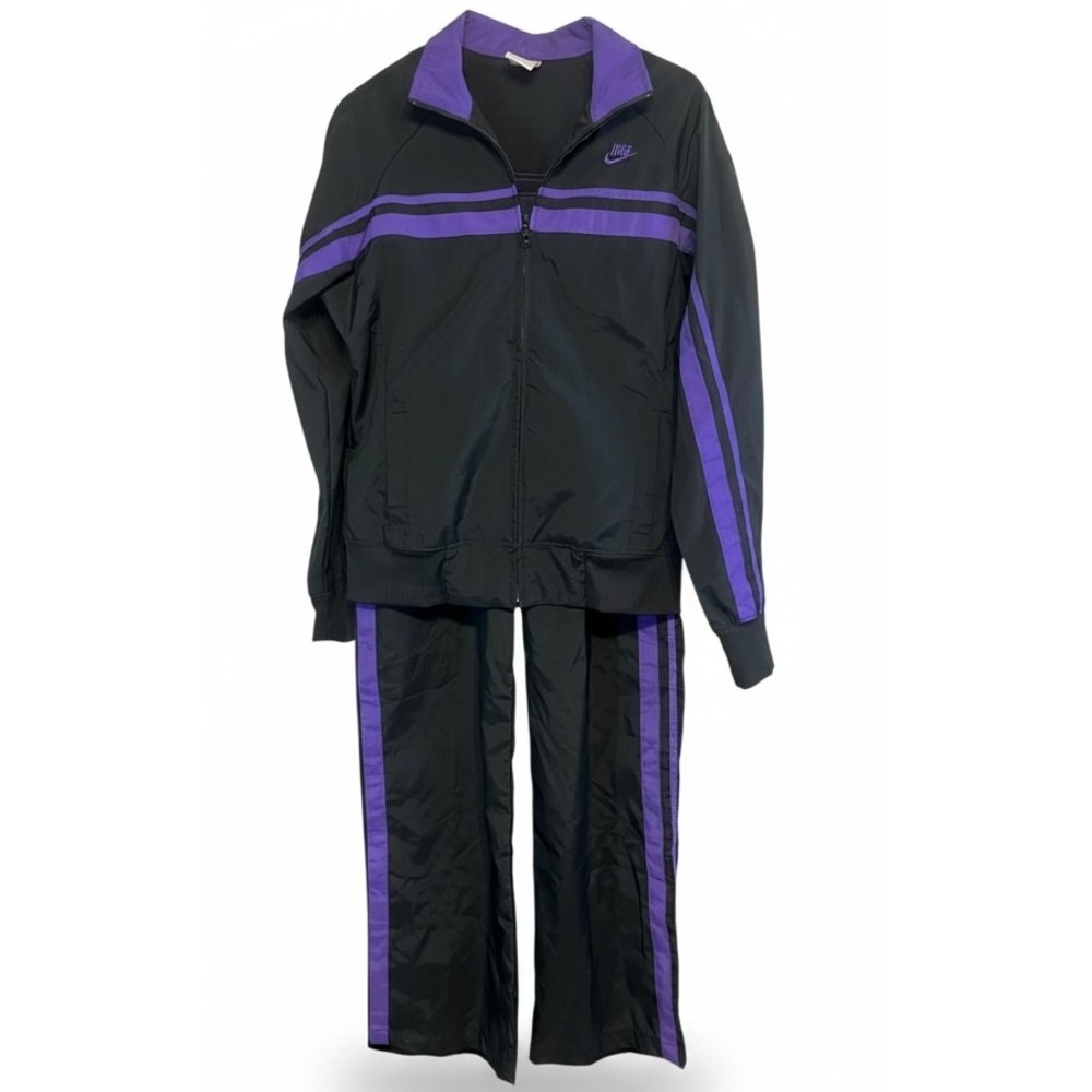 Vintage Nike Sportswear Track Suit Set Black Purple Full Zip Jacket Pants